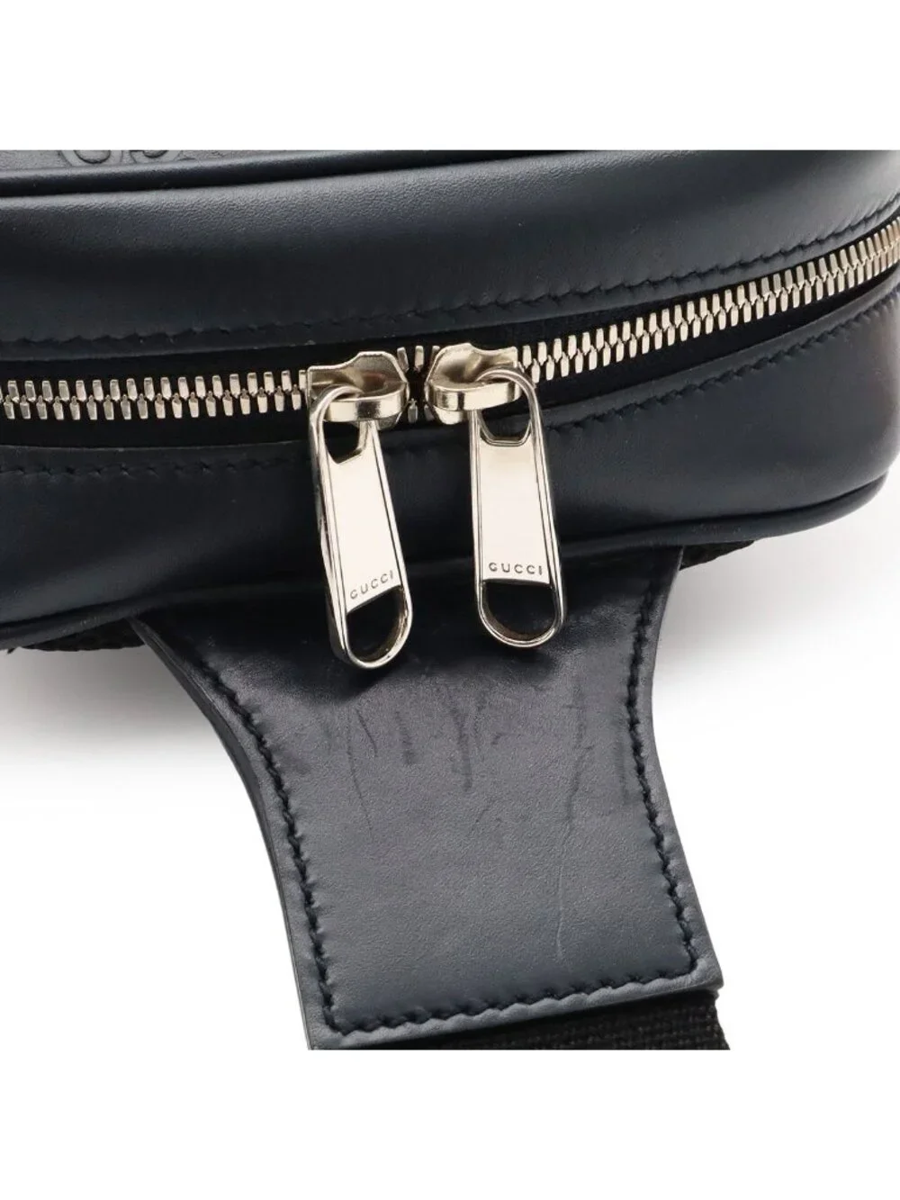 Gucci Guccissima Cross Belt Bag Crossbody Leather Navy Blue Silver